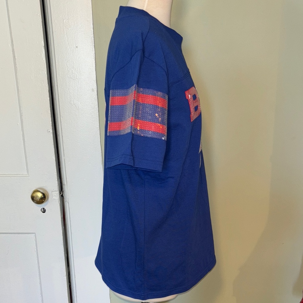 NFL Blue buffalo Bills sequin Graphic T-Shirt women’s size medium - Picture 7 of 9